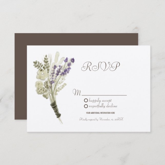 Watercolor Lavender Rustic Botany Kraft RSVP Invitation (Front/Back)