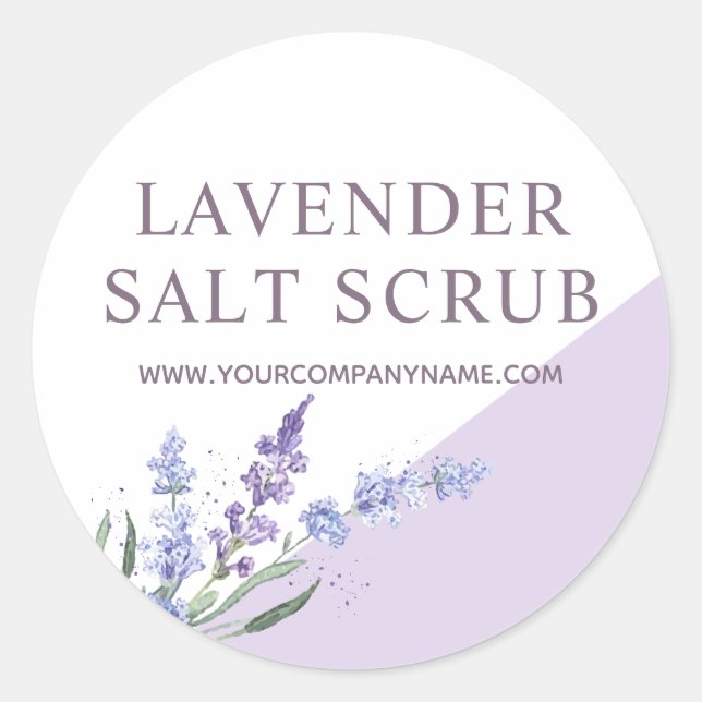 Watercolor Lavender Salt Scrub Floral Classic Round Sticker (Front)