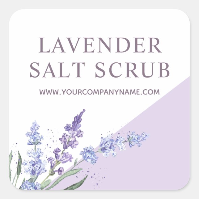 Watercolor Lavender Salt Scrub Floral Square Sticker (Front)