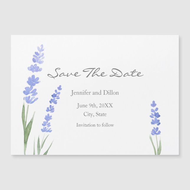 Watercolor Lavender Save The Date Magnetic Invitation (Front)