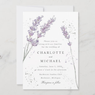 Watercolor lavender spatter elegant wedding invitation