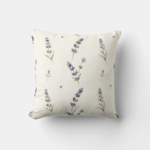 Watercolor Lavender Sprigs Delicate Floral Pattern Cushion