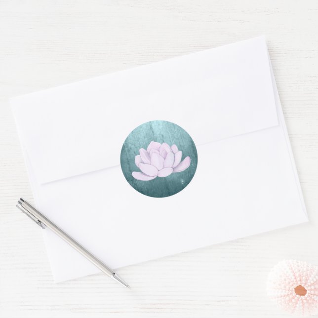 Watercolor Lavender Succulent, teal Classic Round Sticker (Envelope)