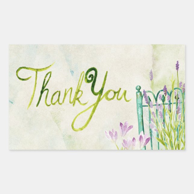 Watercolor Lavender Thank You Rectangular Sticker (Front)