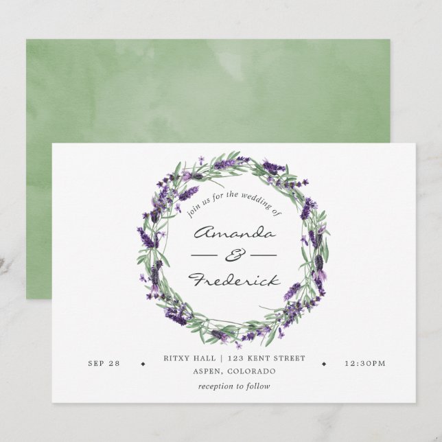 Watercolor Lavender Wedding Invitation (Front/Back)