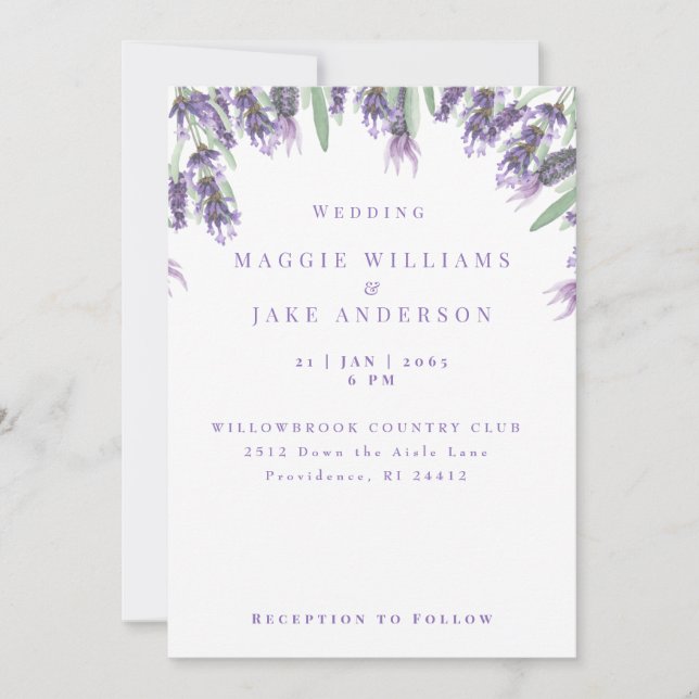 Watercolor Lavender Wedding Invitation (Front)