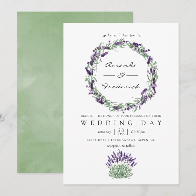 Watercolor Lavender Wedding Invitation (Front/Back)
