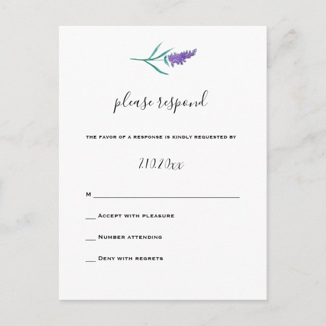 Watercolor Lavender Wedding RSVP Cards (Front)