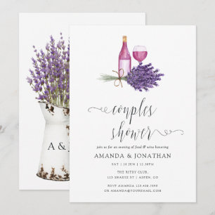 Watercolor Lavender Wine Tasting Couples Shower Invitation