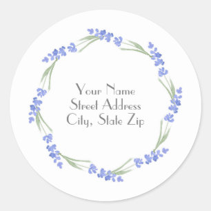 Watercolor Lavender Wreath Classic Round Sticker