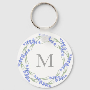 Watercolor Lavender Wreath  Key Ring