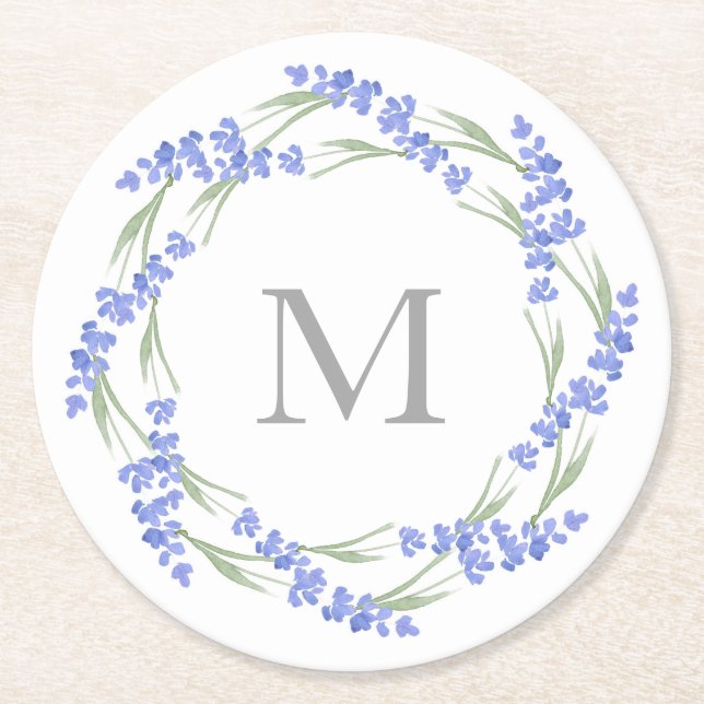 Watercolor Lavender Wreath  Round Paper Coaster (Front)