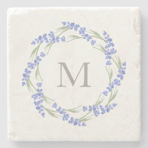 Watercolor Lavender Wreath Stone Coaster