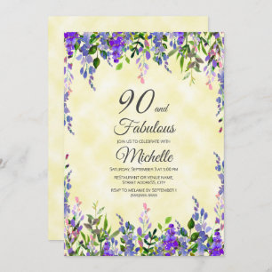 Watercolor Lavender Yellow 90 & Fabulous Birthday Invitation
