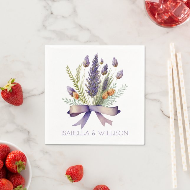 Watercolor Lavenders Bouquet Wedding Napkin (Insitu)