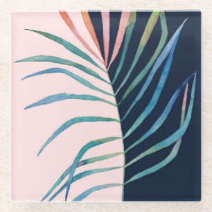 Watercolor leaf, abstract nature print. glass coaster