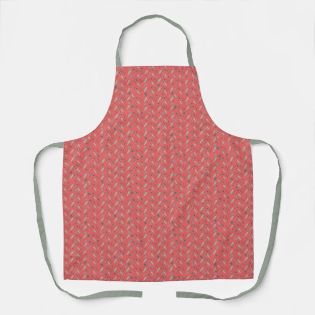 Watercolor Leaf and Berry on Red  Apron (Front)