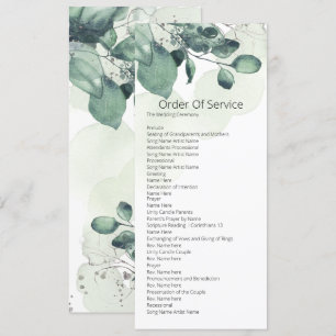 Watercolor Leaf Botanical Order of Service Wedding Invitation