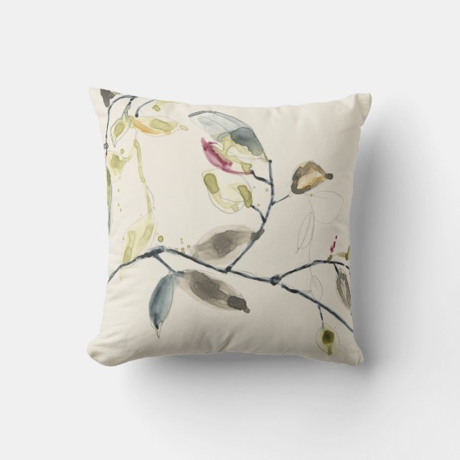 Watercolor Leaf Branch Cushion (Front)