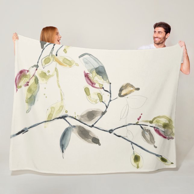 Watercolor Leaf Branch Fleece Blanket (In Situ)