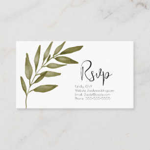 Watercolor Leaf Branch Green RSVP Wedding Business Card