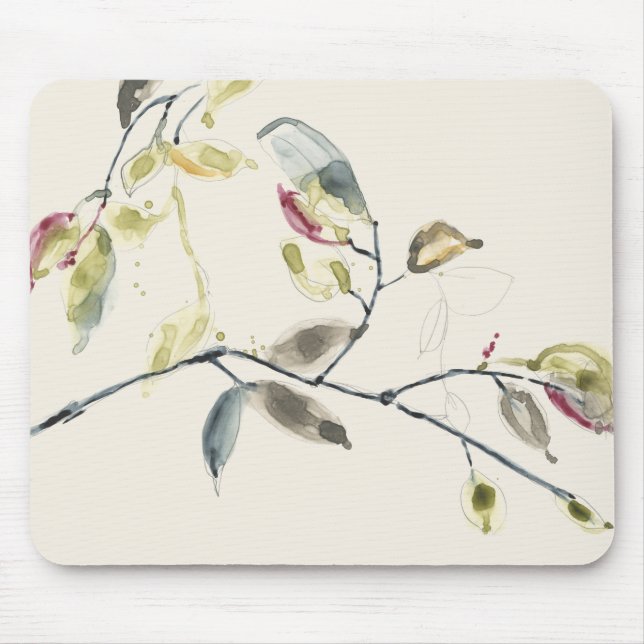 Watercolor Leaf Branch Mouse Mat (Front)