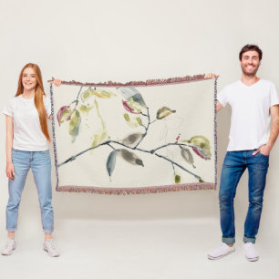 Watercolor Leaf Branch Throw Blanket