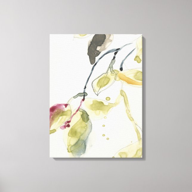 Watercolor Leaf Branch Triptych Canvas Print (Front)