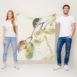 Watercolor Leaf Branch Triptych Fleece Blanket