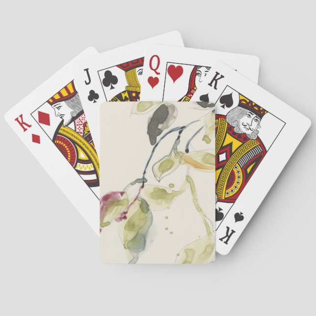 Watercolor Leaf Branch Triptych Playing Cards (Back)
