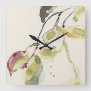 Watercolor Leaf Branch Triptych Square Wall Clock