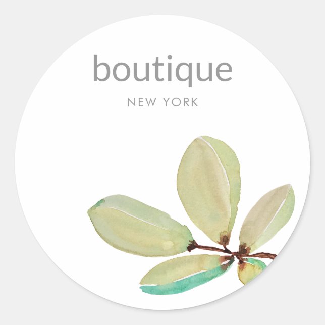 Watercolor Leaf Classic Round Sticker (Front)
