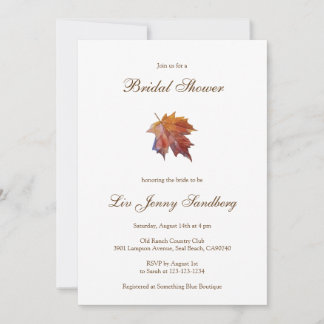 Watercolor Leaf Elegant Fall Bridal Shower Invitation