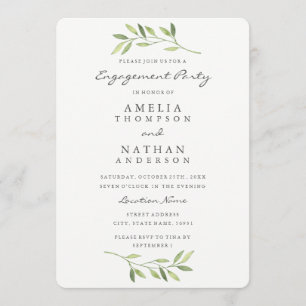 Watercolor Leaf Engagement Party Invitation