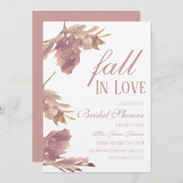 Watercolor Leaf Fall Bridal Shower Rustic Invitation (Front/Back)