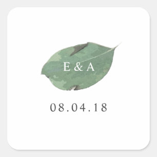 Watercolor leaf favour sticker   Square