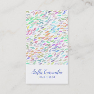 Watercolor Leaf Feather Colorful Modern Pattern Business Card