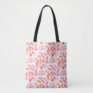 Watercolor Leaf Foliage Red Peach Tote Bag