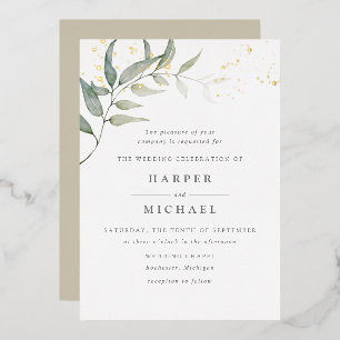Watercolor leaf gold shimmer wedding
