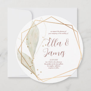 Watercolor Leaf Gold Wedding Invitation