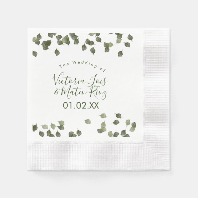 Watercolor Leaf Greenery Autumn Fall Wedding Napkin (Front)