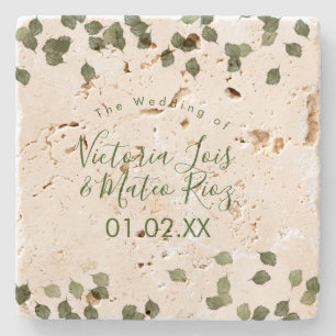 Watercolor Leaf Greenery Autumn Fall Wedding  Stone Coaster