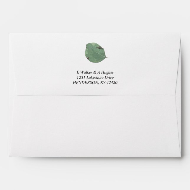 Watercolor leaf invitation envelope - green lining (Back (Top Flap))