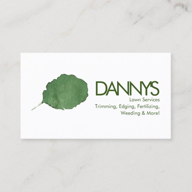 Watercolor Leaf Lawn Services Business Card (Front)