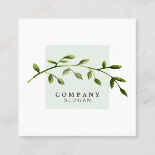 Watercolor Leaf Light Green Square Business Card