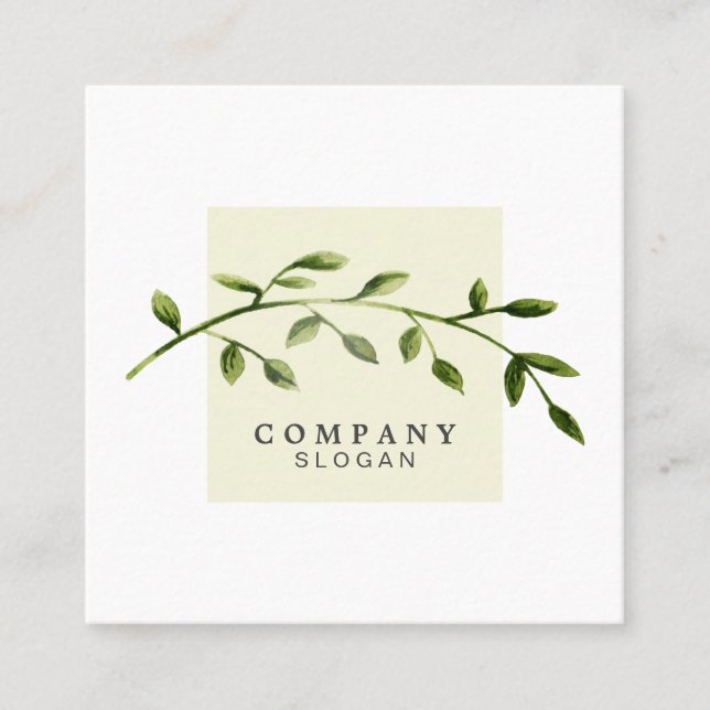 Watercolor Leaf Pastel Beige Square Business Card (Front)