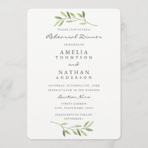 Watercolor Leaf Rehearsal Dinner Invitation