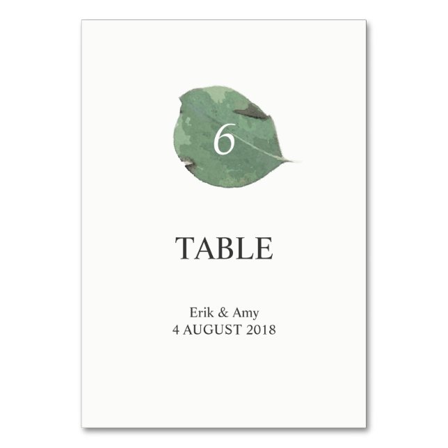 Watercolor leaf wedding table number (Front)