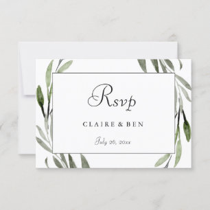 Watercolor Leaf Wreath Border Wedding RSVP Card