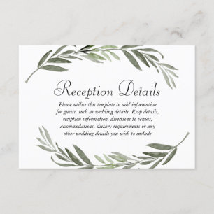 Watercolor leaf Wreath Wedding Reception details Enclosure Card